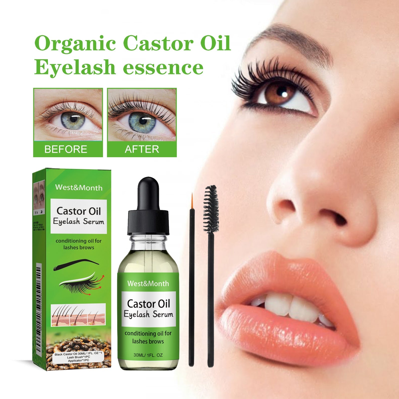 Castor Oil Mascara Mild And Easy Makeup Natural Curling Black Beautiful Non-Trace Essential Oil
